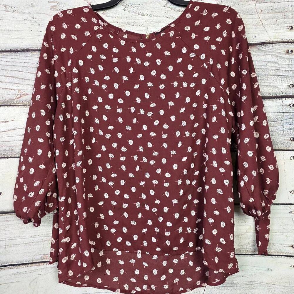 Papermoon M Burgundy Floral Zip Neck Blouse
